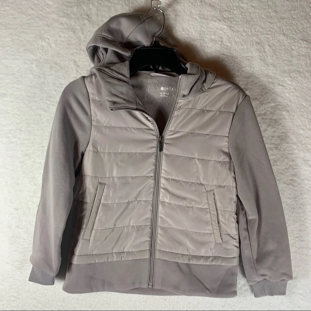 Girls Zella‎ Mixed Media Hooded Jacket - Grey Bird - Size Medium 8-10 NWT 4632